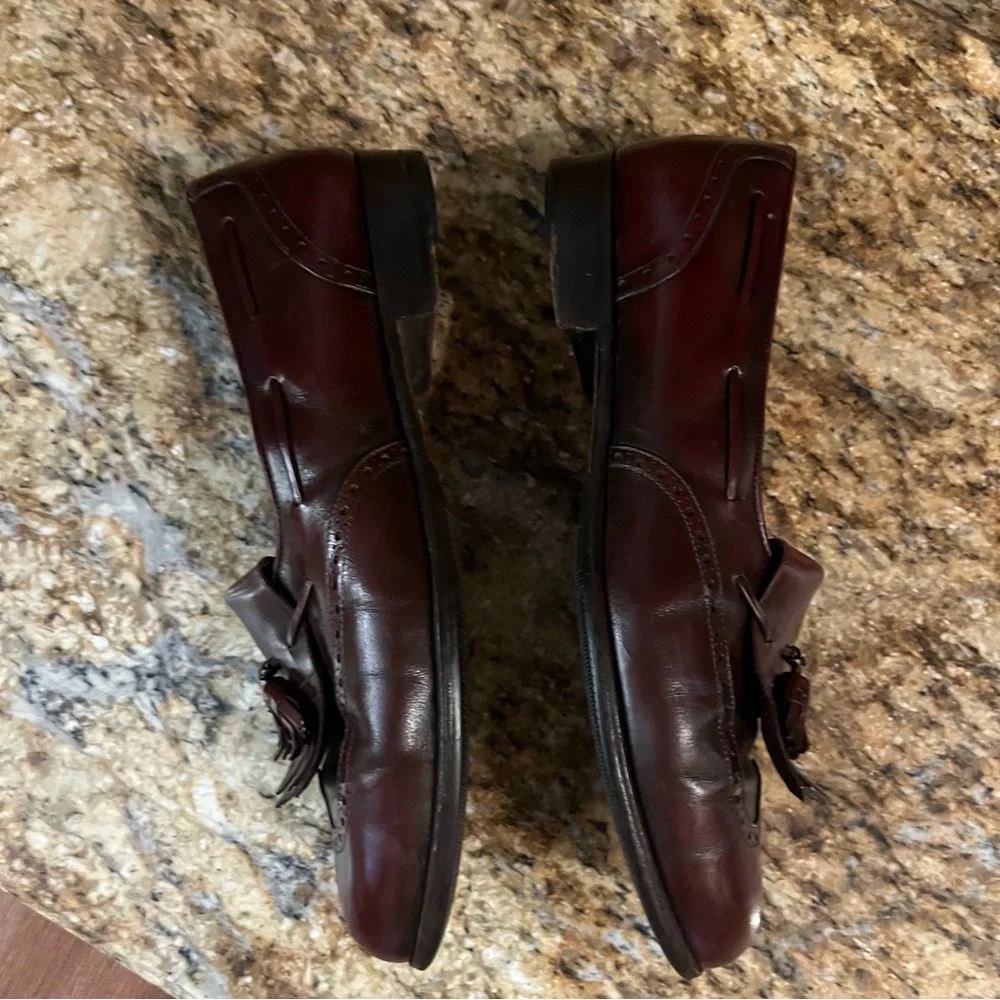 Salvatore Ferragamo Slip On Oxford Ox Blood Merlot Leather Tassel Wing Tip Shoes